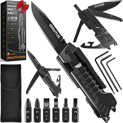 Gifts for Men, Camping Accessories Multitool Gadgets for Men, 17 in 1 Fire Starting Sticks, Saw Screwdrivers Bottle Opener, Whistle and More -Per