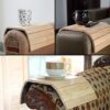 Besto Pack of 2 Sofa Arm Tray Table, Wooden Sofa Tray Armrest Tray with Fabric Backing Couch Cup Holder, Folding Sofa Arm Table, Couch Arm Table