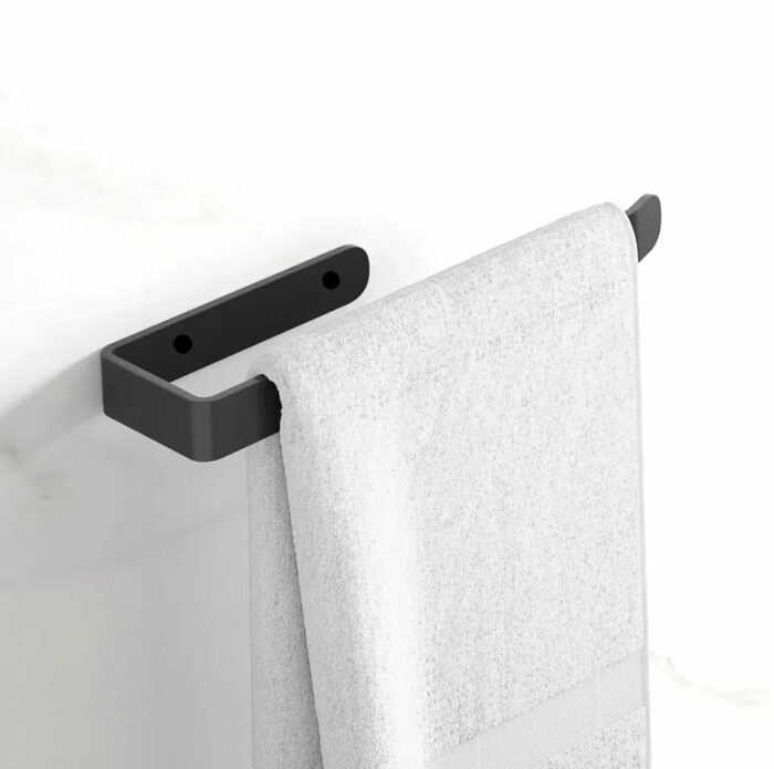 UK Seller | 31cm Long Towel Holder Matte Black Aluminium Metal | Wall Mounted Tea Towel Holder | Kitchen/Bathroom Towel Bar Rail Screws Included