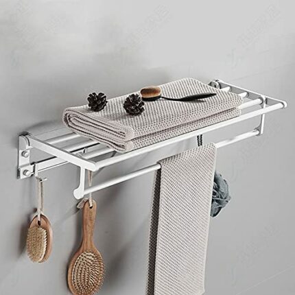 HIGOH Towel Rack Towel Rack Towel Holder Punch Free Shower Rack, Bathroom Accessories Wall Organizer Hook Hanger, Aluminum Storage Shelf Towel St