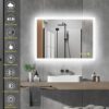 AI-LIGHTING Bathroom LED Vanity Mirror with Shaver Socket, Bluetooth Speaker, 3 Color LED Lights, Touch Switch, Demister Pad Waterproof IP54 50x7