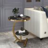 suruim Luxury Marble Round Coffee Table Sofa Side Table Corner Table Living Room Sofa End Bedside Table Outdoor Indoor Furniture (Gold+Black)