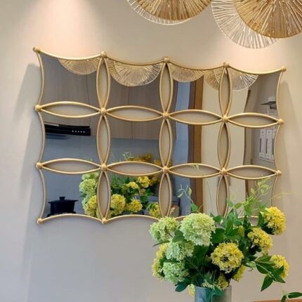 SXZHRUI Gold Wall Mirrors Decorative, 3D Metal Wall Decor, Natural Home Art Decoration, Luxury Gifts for Living Room Bedroom Kitchen Decoration,A