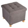 BRIAN & DANY Ottoman Storage Box with 4 Wood Legs, Linen Foot Stool, Footstools for Living Room, Gray, 76 x 38 x 38 cm