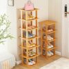 Bamboo Shoe Rack - Vertical Shoe Rack for Small Spaces, Tall Narrow Shoe Rack Organizer for Closet Entryway Corner Garage and Bedroom,Skinny Shoe