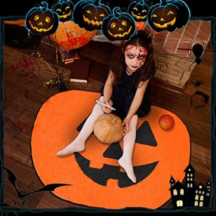 Treela Halloween Pumpkin Bathroom Rug 35 Inch Pumpkin Shape Bath Mat Absorbent Halloween Door Mat Orange Pumpkins Decorative Doormat Nonslip Wash