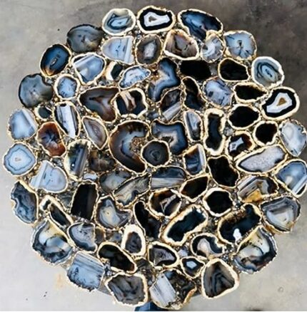 Gifts And Artefacts 42 x 42 Inches Black Agate Stone Resin Art Kitchen Table Top for Home Furniture Decor Round Shape Marble Dining Table