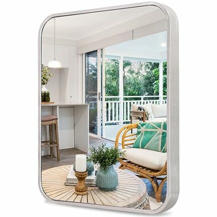 AOAOPQ Mirror Wall for Bathroom Metal Brushed Frame Decorative Rectangular Wall Mounted Home Decor Horizontal Vertical Living Room Entryway Bedro