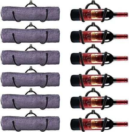 AUXPhome Wall Mounted Wine Rack Wine Bottle Rack Holder Storage Organizer with Rubber Protection（No Scratches）- Home & Kitchen Décor - Pack of 6