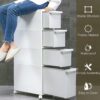 4-Tiers Bathroom Floor Storage Cabinet 8.6'' Small Corner Bathroom Floor Cabinet with Clear Drawers and Casters Waterproof Drawer Cart Storage To