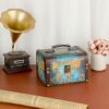SUMNACON Wooden + PU Leather Storage Box Jewelry Chest, Decorative Trinket Box Keepsakes Chest with Handle, Treasure Box Organizer for Gift (Gree