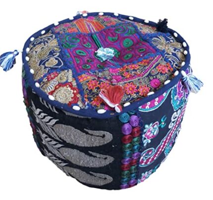 PUSHPACRAFTS Ottoman Pouf Indian Bohemian Style Interior Decor Footstool Floor Pillow Indian Embroidered Pouf Pouffe Patchwork Chair Dark for kid