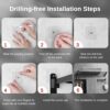 Towel Rack with Towel Bar - 60cm Bathroom Towel Rack Holder - Stainless Foldable Towel Shelves with Movable Hooks Black Wall Mount Towel Storage