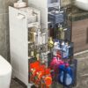 5-Tier Narrow Bathroom Floor Cabinet, Slim Toilet Storage Cabinet Storage Tower with Clear Drawers and Casters, Sturdy Narrow Dresser Tower for B