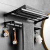 Towel Rack with Towel Bar - 60cm Bathroom Towel Rack Holder - Stainless Foldable Towel Shelves with Movable Hooks Black Wall Mount Towel Storage