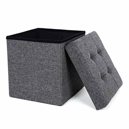 SavingPlus Large Folding Ottoman POUFFE SEAT Foot Stool Storage Box Grey (Single)