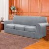 subrtex 3-Seater Stretch Velvet Couch Sofa Cover with Separate Cushion Soft Sofa Slipcover with Elastic Straps for Modern Plush Furniture Protect