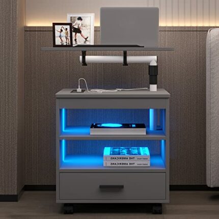 dnbss LED Nightstand with Charging Station & Sockets, Smart Bedside Table, Modern Night Stand for Bedroom, Large Side End Table, Laptop Tray Work