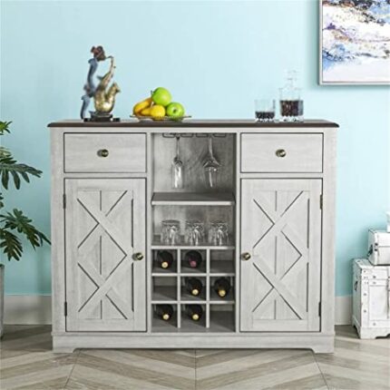 DSHGDJF Kitchen Sideboard With X-Shaped Sliding Doors And Storage Shelves Wine Cooler Wooden Storage Buffet For Kitchen