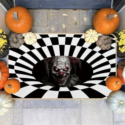 VOKFLYA Halloween 3D Illusion Clown Door Mat Halloween Rug 29 X 17 Non-Slip Scary Doormat for Front Door Indoor Outdoor Welcome Mats for Entrance