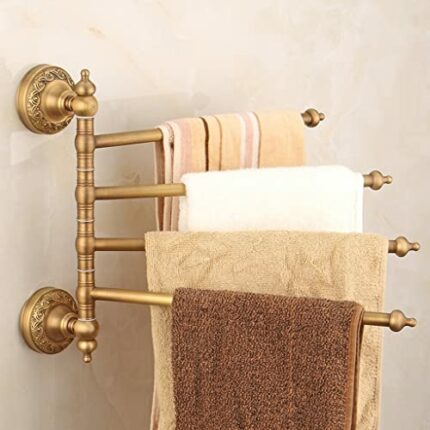 HIGOH Towel Racks, Towel Rail for Bathroom,Antique All-Copper Rotating Movable Hand Towel Holder,European Bathroom Toilet Wall-Mounted Double-Lay