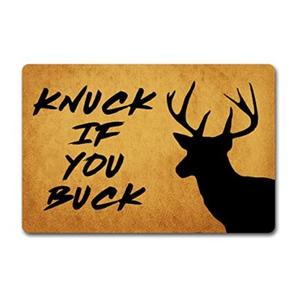 Funny Welcome Doormat with Rubber Back Knuck If You Buck Deer Head (23.7 in X 15.6 in) Personalized Welcome Mats For The Entrance Way Indoor Hous