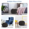 SweetNeedle - Hand Knitted Twisted Cable Style Round Dori Pouf, Floor Ottoman, Grey, Cotton Braid Cord - Handmade & Hand Stitched - Comfortable S