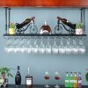 Ceiling Hanging Wine Goblets Stemware Rack Wine Champagne Glass Holder, Adjustable Height Wine Bottle Holder Metal Wine Rack for Kitchen Bar Pub