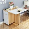 Wooden Folding Dining Table With Wheels Multifunction Desk Foldable Living Room Restaurant Kitchen Furniture Modern Simple Side End Table For Liv