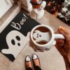 Xsinufn Halloween Door Mat,Halloween Ghost Boo Outdoor Mats for Front Door,Halloween Indoor Entrance Non-Slip Doormat,Halloween Entryway Welcome