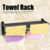 Towel Rail Wall Mounted Black 2 Tier Towel Holders for Bathrooms, 60 cm Towel Rack With 2 Hooks Aluminum Tea Towel Holders, Dual Rod Towel Shelve