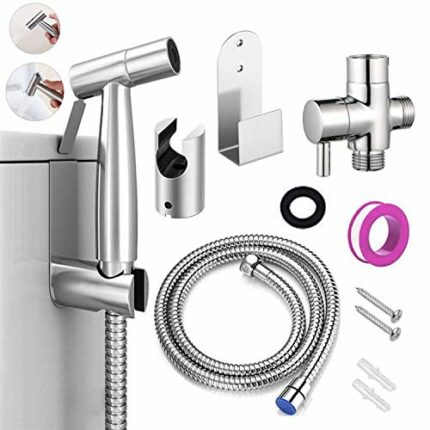 Hand-held Bidet Sprayer Set, Stainless Steel Toilet Shattaf Cloth Diaper Sprayer with Anti-Leaking Hose and Pet Dog Bath,Bathroom Cleaning and Pe