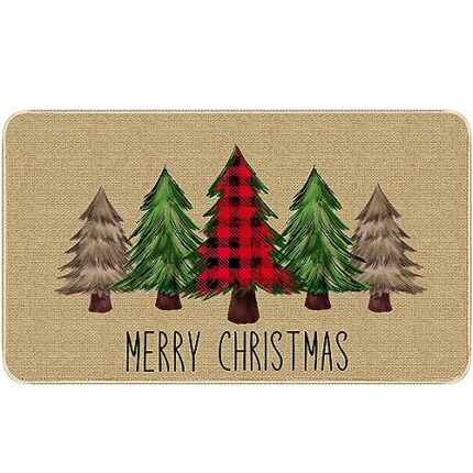 TREWAVE Christmas Trees Decorative Door Mat Seasonal Decor Xmas Holiday Rug Christmas Kitchen Mat Bathroom Doormat for Indoor Outdoor Entrance De
