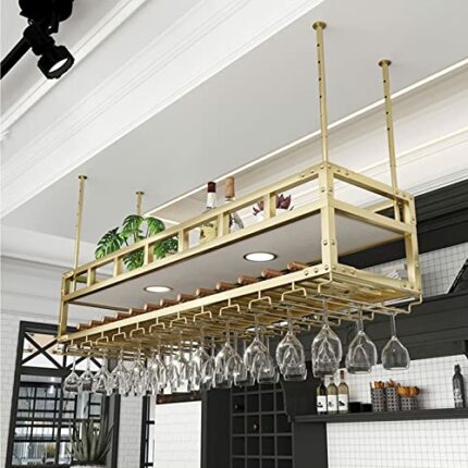 SUCHETA Wine Rack Ceiling Wine Rack Suspension Wine Glass Holder Wine Bottle Holder Overhead Garage Storage Hanging Plant Shelf Wall Mount Shelf