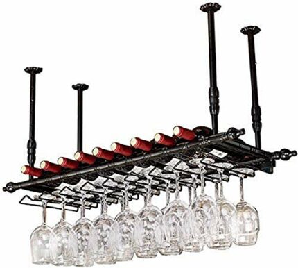 MiroDo Wall-Mounted Wine Racks Bar Hanging Rack/Wrought Iron Adjustable Height Bar Counter Wine Cooler,Can Hang Multiple Wine Glasses/Hanging Win