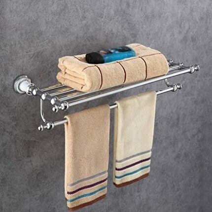 HIGOH Towel Rack European Antique Silver Double Bath Towel Rack, Multifunctional Towel Holder, American Retro Bathroom Accessories Bathroom Hardw