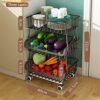 BRIAN & DANY 3 Tier Vegetable Storage Rack, Stackable Fruit Vegetable Stand with Lockable Casters and 5 S-Hooks for Kitchen, Pantry, Bathroom, Ga