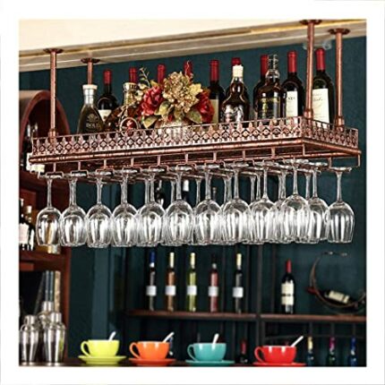 OUSIKA Wine Racks,Industrial Ceiling-Type Holder/Adjustable Wine Bottle Holder Hanging Goblet Wine Glass Racks/Vintage Home Decor Racks Cafe Meta