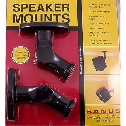 Sanus Satellite Speaker Wall Mounts With Tilt & Swivel Twin Pack WMS3 - Black