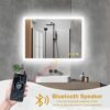 AI-LIGHTING Bathroom LED Vanity Mirror with Shaver Socket, Bluetooth Speaker, 3 Color LED Lights, Touch Switch, Demister Pad Waterproof IP54 50x7