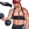AQF Arm Blaster for Biceps Triceps – Weight Lifting Arms Training Bomber Curl Isolator - Contoured and Adjustable Strap with Padded Neck Brace Gy