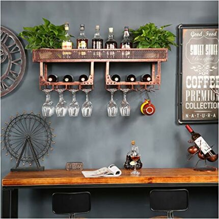 Wall-Mounted Wine Rack, Vintage Iron Wine Rack, Multi-Function Storage Wine Rack, Creative Display Stand, Home Goblet Holder, Cabinet Bar Kitchen