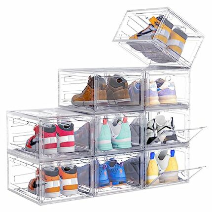ARSTPEOE Shoe Box,9 pcs Shoe Storage Boxes Clear Plastic Stackable, Shoe Organizer Containers with Lids for Women/Men