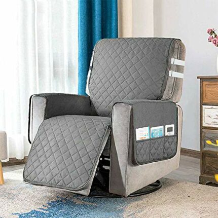 Recliner Chair Cover with Tightening Straps &6 Side Pockets, Soft Non-slip Adjustable Armchair Covers Wear-resistant & Anti-fouling Sofa Protecto