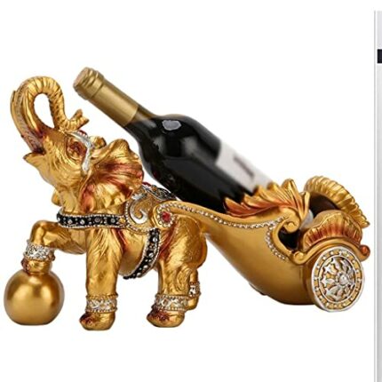 NEOCHY Elegant Magic Metal Wire Wine Single Bottle Holder， Resin Crafts Gift European Horse-Drawn Elephant Cart Wine Rack Decoration