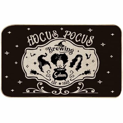 AnyDesign Halloween Doormat Black Hocus Pocus Front Door Mat Non-Slip Witch Theme Decorative Door Rug Carpet Floor Mat for Halloween Indoor Outdo
