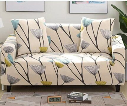 WONGS BEDDING 1-Piece Dandelion Sofa Cover Slipcover Soft Polyester Plant Printed Sofa Protector with Elastic Bottom (2 Seater,145cm-185cm)