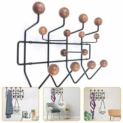 Practical Coat Rack, Hang It All Wall Hanger Coat Rack Solid Walnut Wooden Balls Wood Modern Wall Mounted Coat Hooks with Painted Solid Wooden Ba