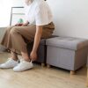 BRIAN & DANY Folding Ottoman Storage Box with Wood Legs, Linen Foot Stool, pouffe footstool with Highly Elastic Sponge Filling, Gray, 38 x 38 x 3