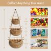 WQSS AOEIU Hanging Fruit Basket, Handmade 3-Tier Jute Woven Wall Basket, BOHO Kitchen Wall Decor for Organizing, Storage Basket for Kitchen Livin